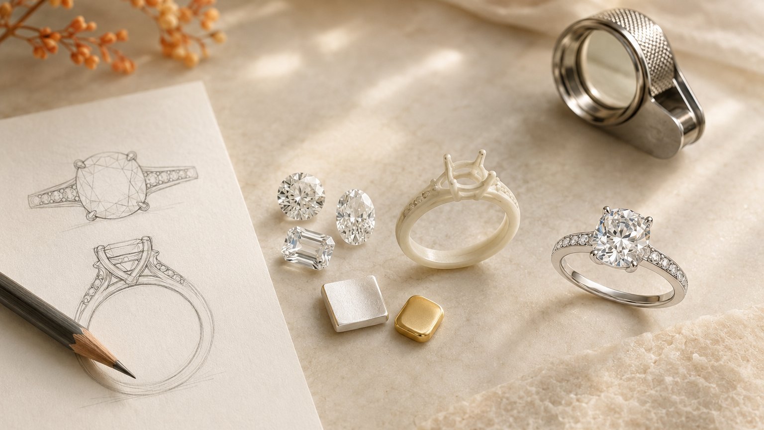 Custom lab-grown diamond jewellery process from sketch and stone selection to finished ring