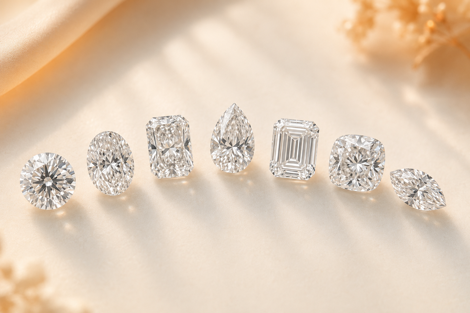 Round, oval, radiant, pear, emerald, cushion and marquise diamond shapes