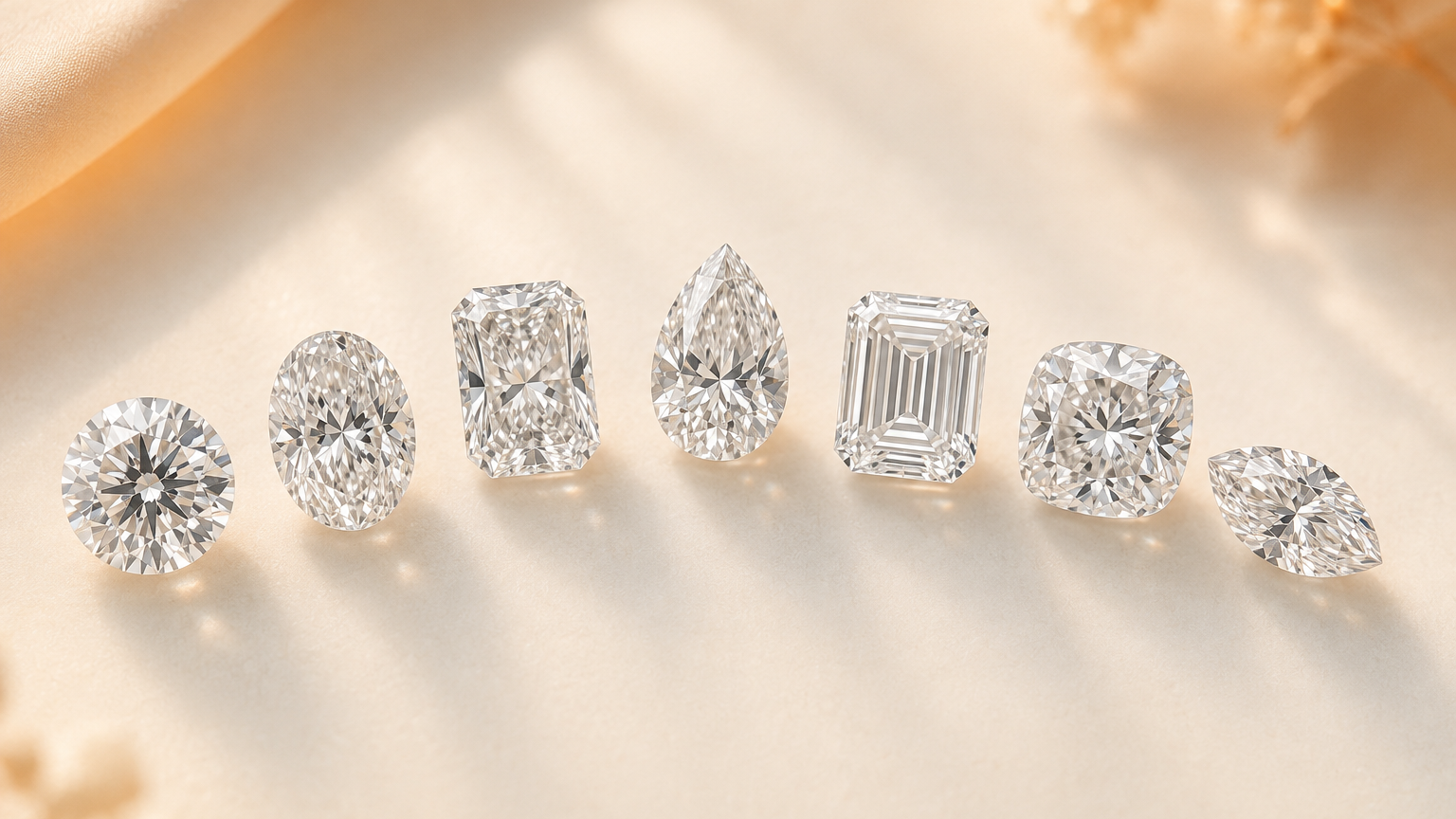 Round, oval, radiant, pear, emerald, cushion and marquise diamond shapes
