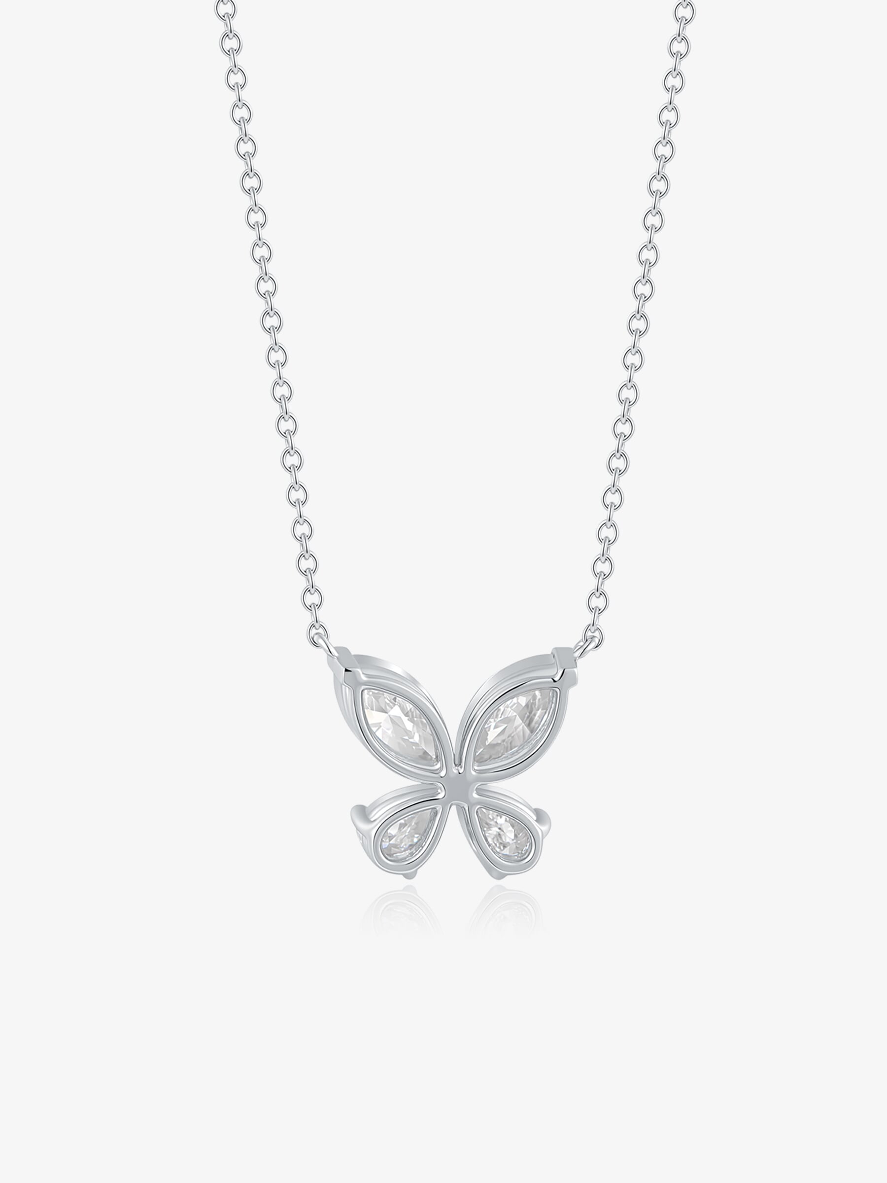 Back view of the Butterfly marquise lab-grown diamond pendant necklace showing the four-stone setting