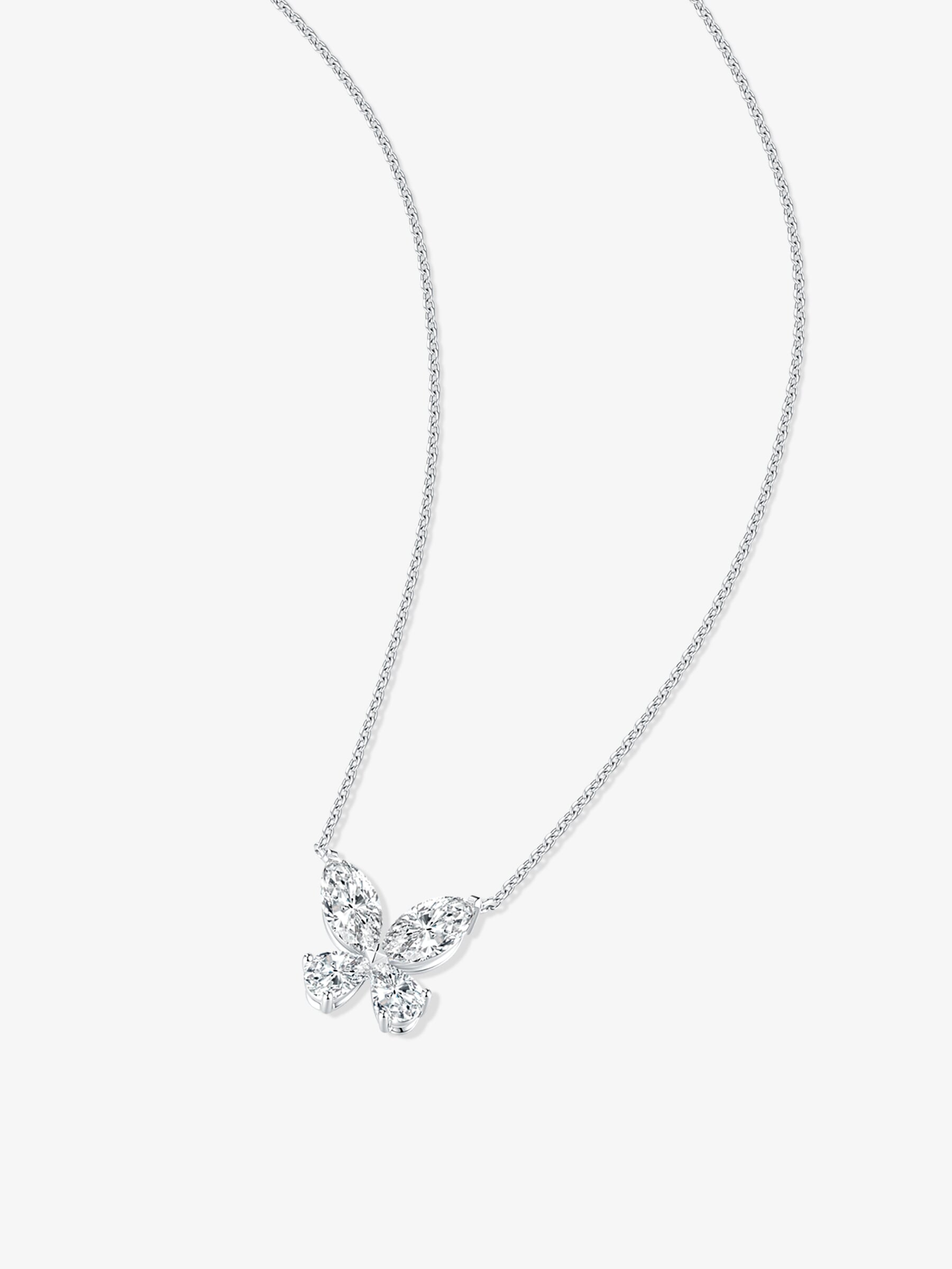 Full view of the Butterfly marquise lab-grown diamond pendant necklace with four marquise-cut diamonds