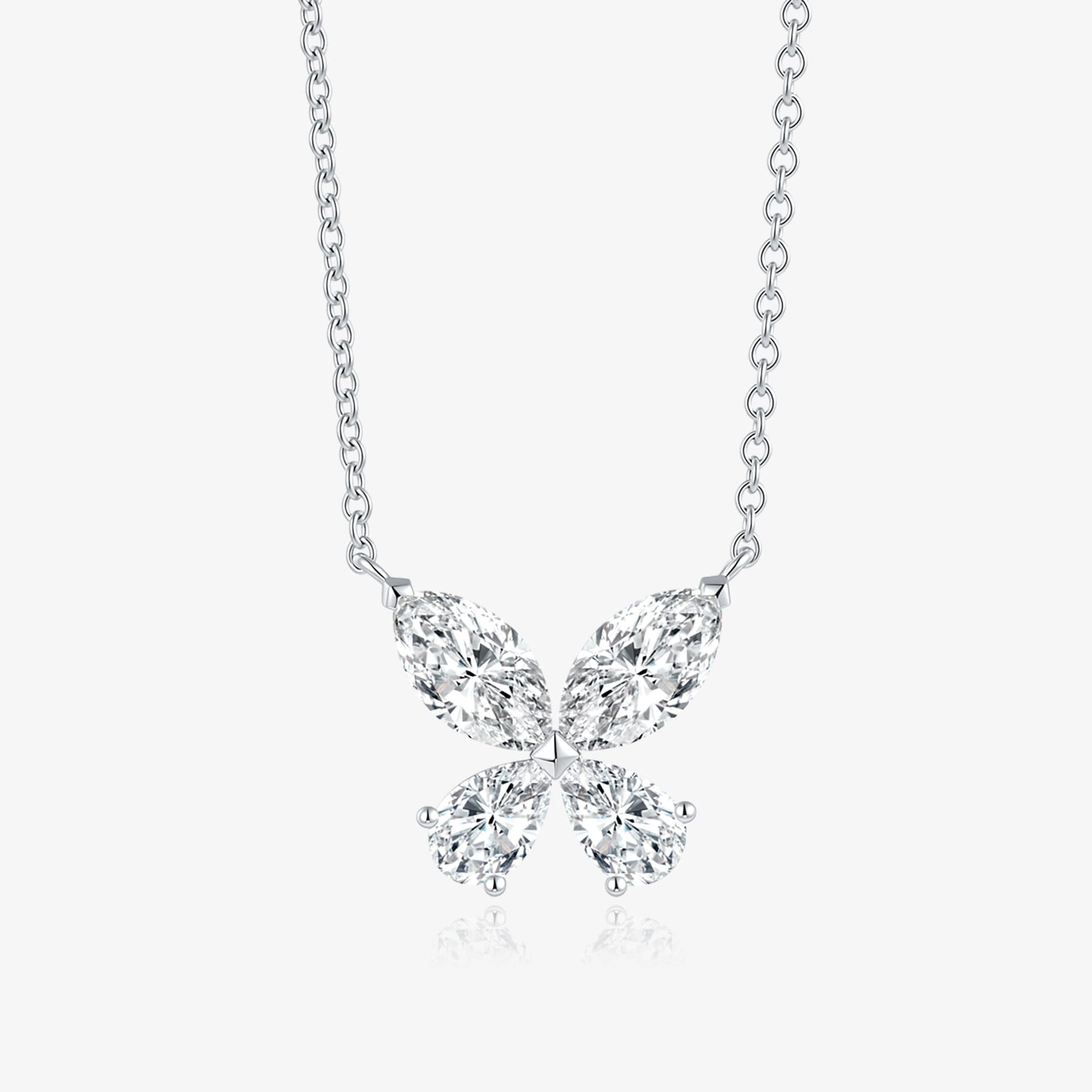 Butterfly marquise lab-grown diamond pendant necklace with four marquise-cut diamonds in a delicate butterfly silhouette