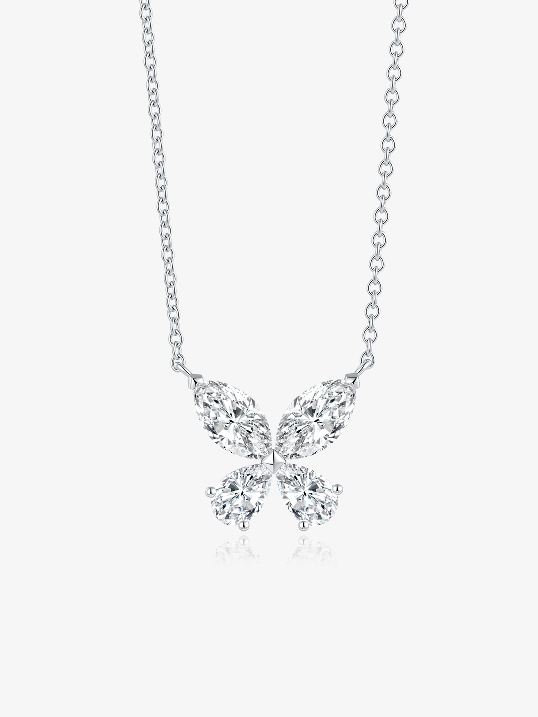 Butterfly marquise lab-grown diamond pendant necklace with four marquise-cut diamonds in a delicate butterfly silhouette