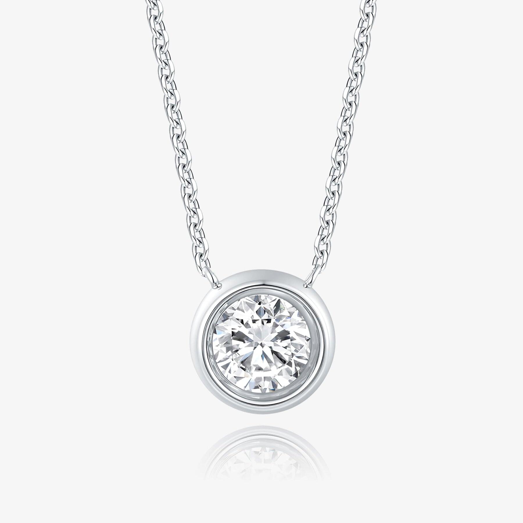 Classic Bezel lab-grown diamond pendant necklace with a round brilliant diamond in a smooth bezel setting