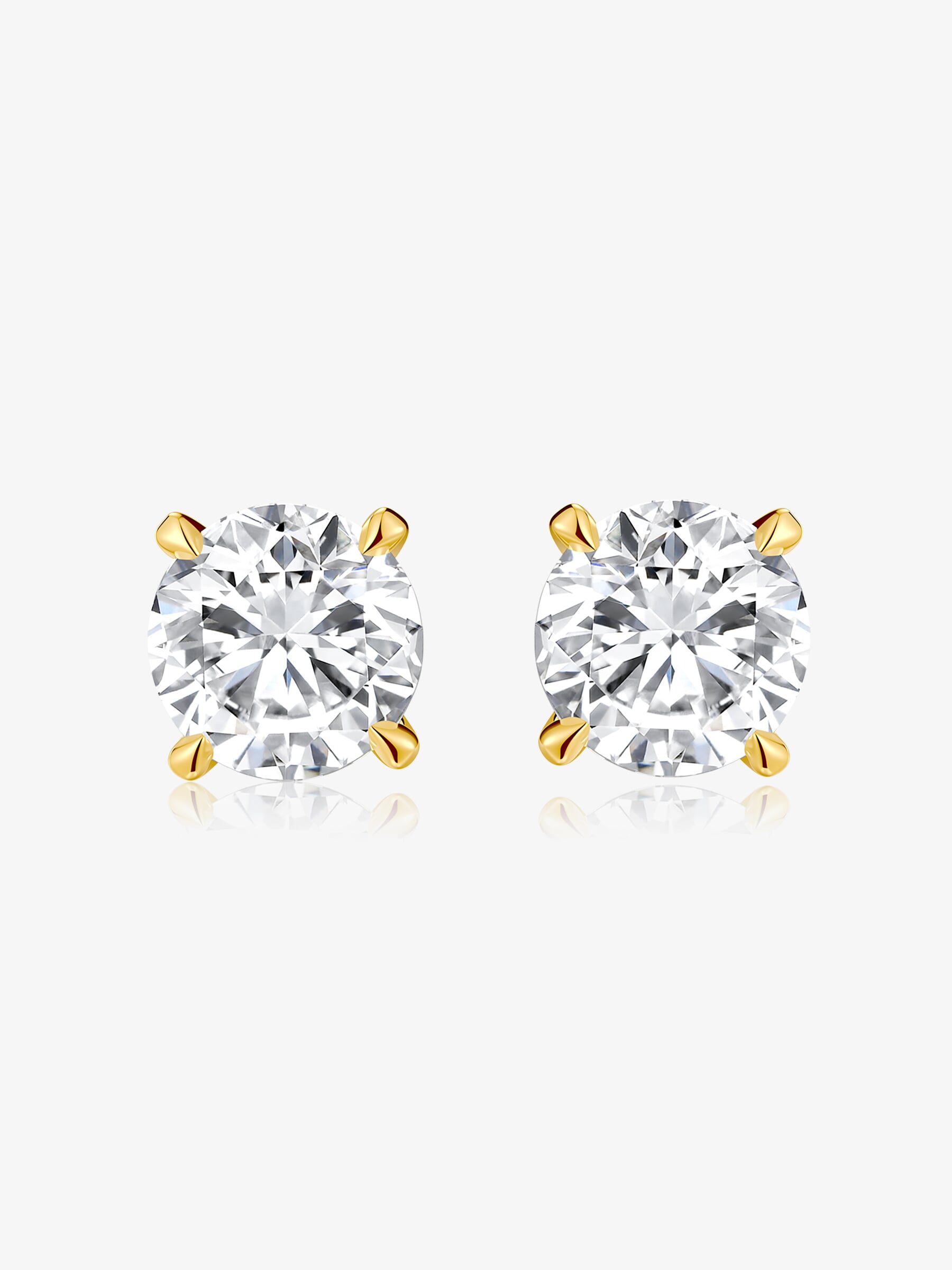 Classic Four-Prong round lab-grown diamond stud earrings with round brilliant diamonds in yellow gold settings