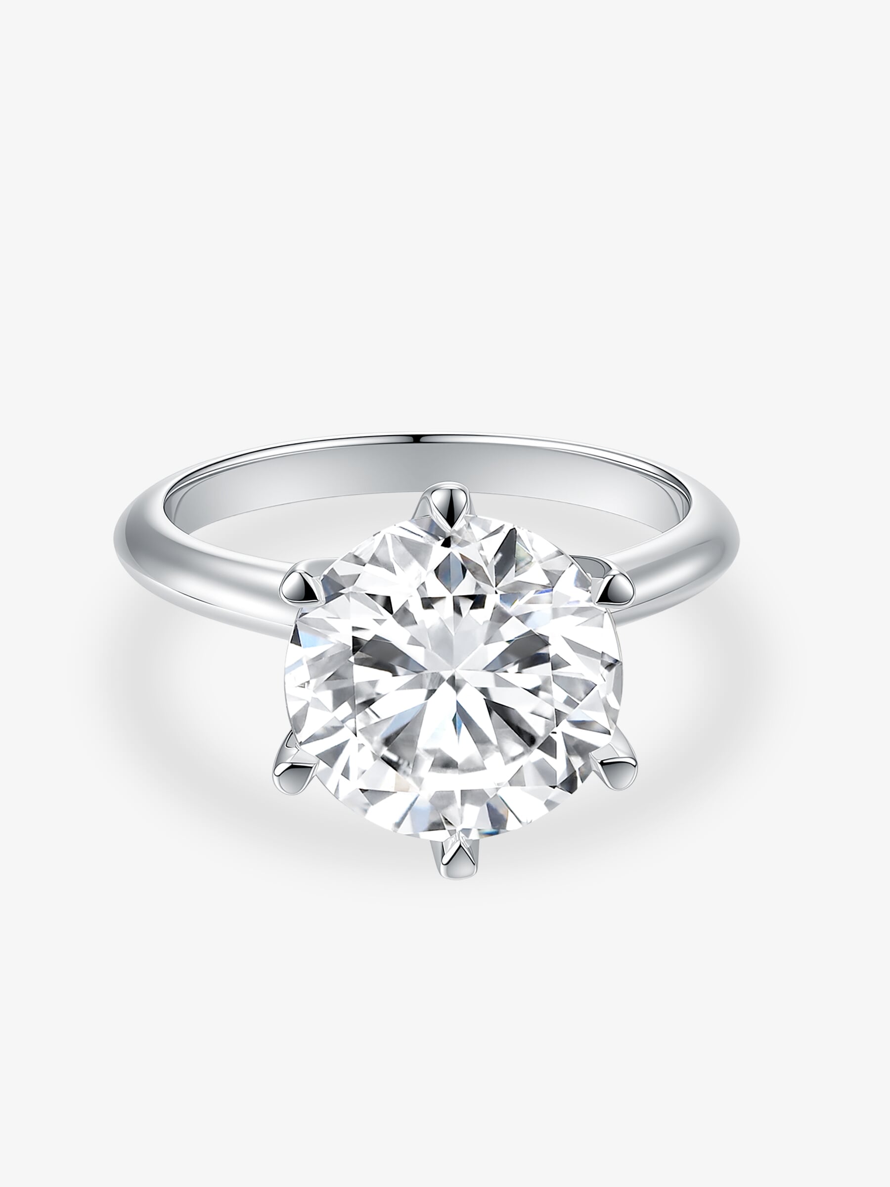 Front view of the Classic Six-Prong round lab-grown diamond engagement ring with a clean solitaire band