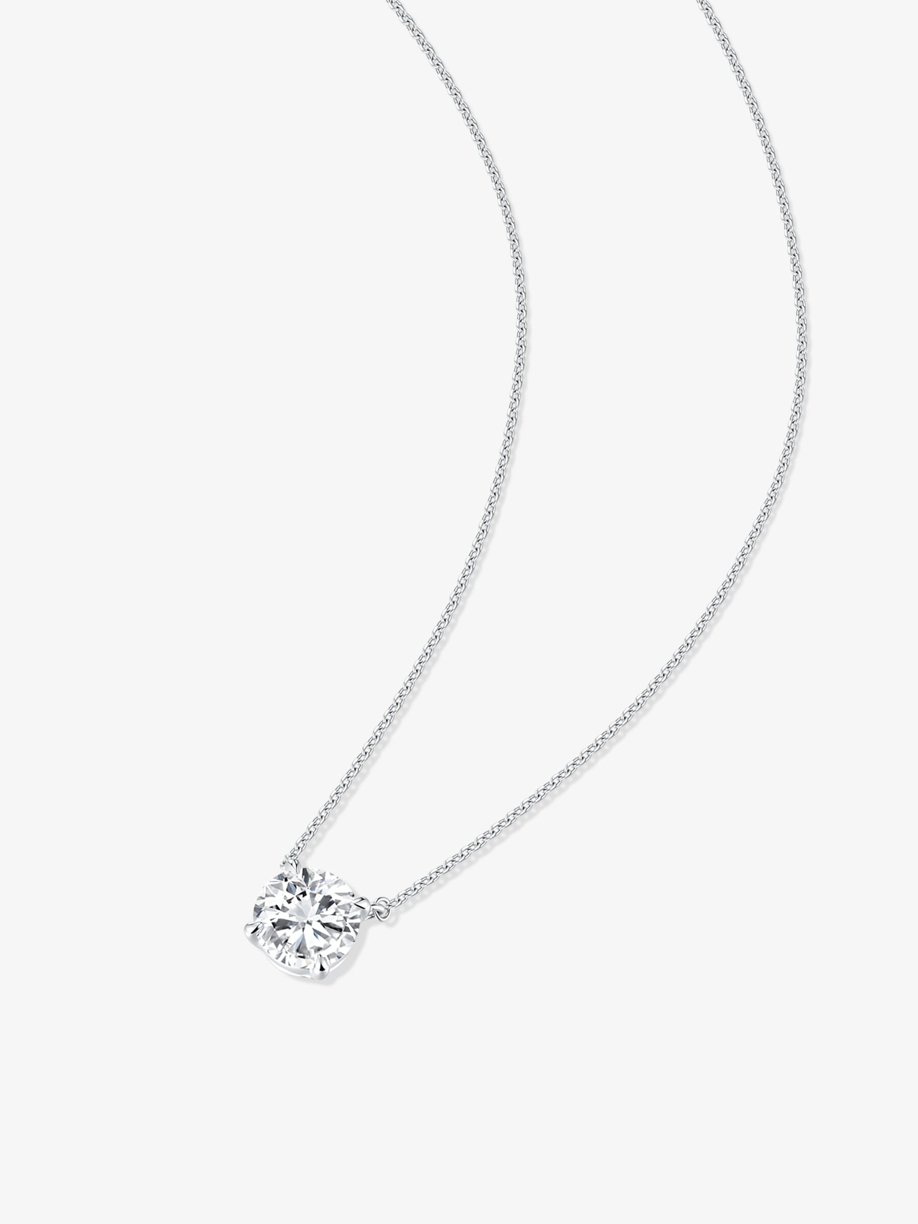 Full view of the Classic Solitaire round lab-grown diamond pendant necklace with a round brilliant diamond