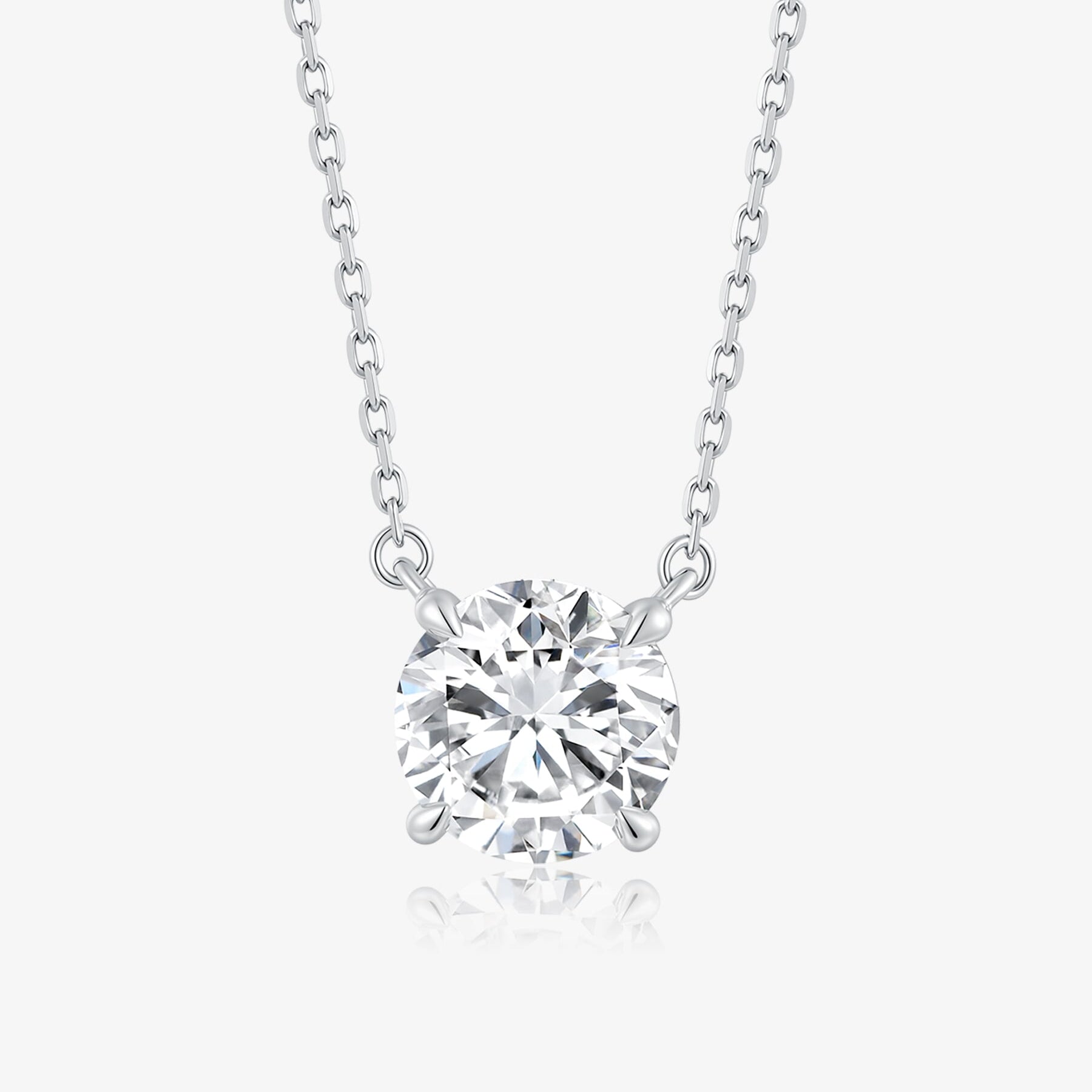 Classic Solitaire round lab-grown diamond pendant necklace with a round brilliant diamond in a four-prong setting