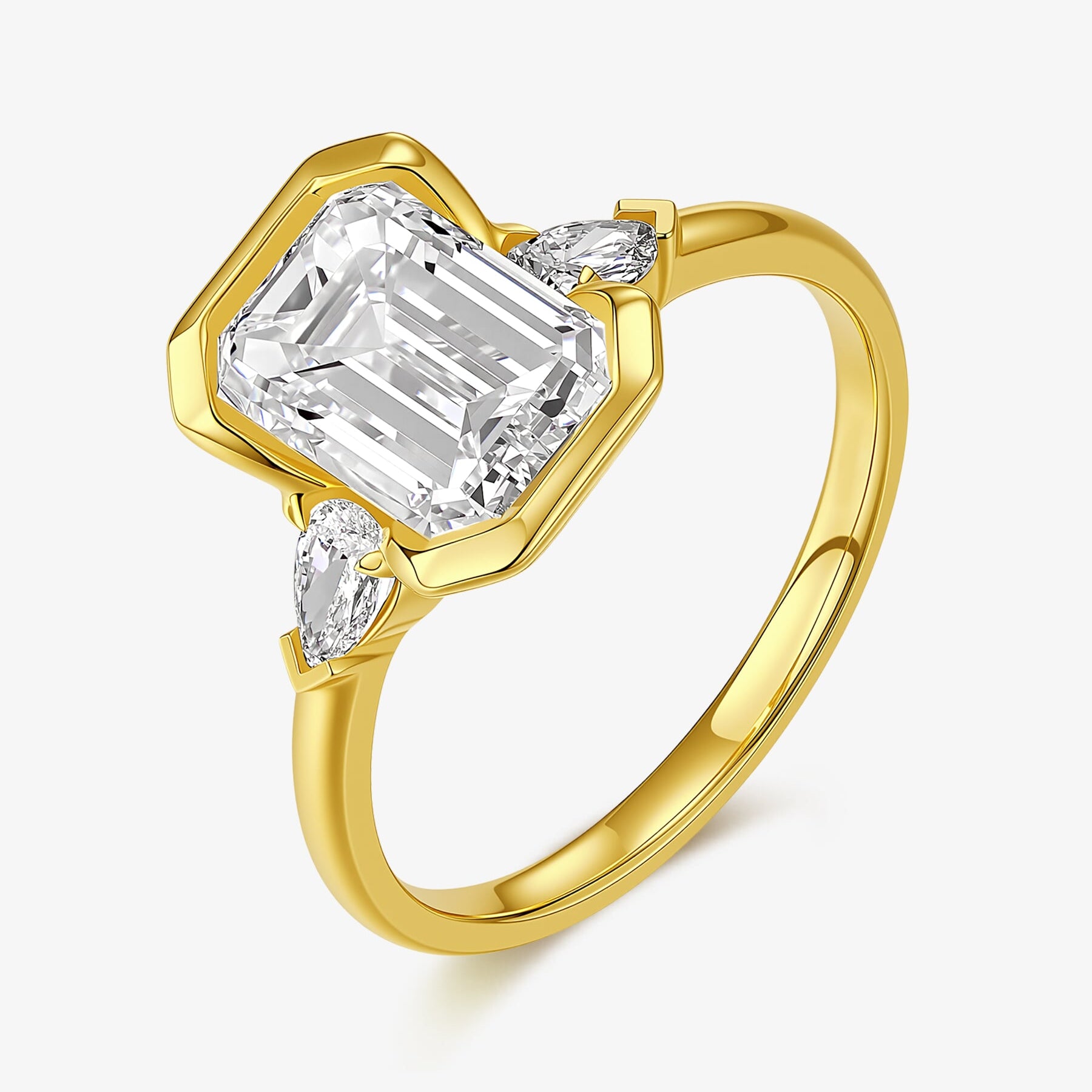 Emerald Heirloom Trio lab-grown diamond engagement ring with an emerald-cut center diamond and delicate side diamonds
