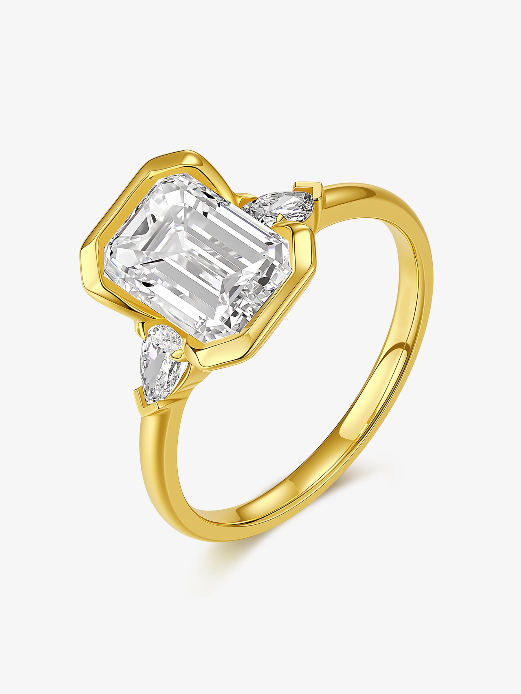 Emerald Heirloom Trio lab-grown diamond engagement ring with an emerald-cut center diamond and delicate side diamonds