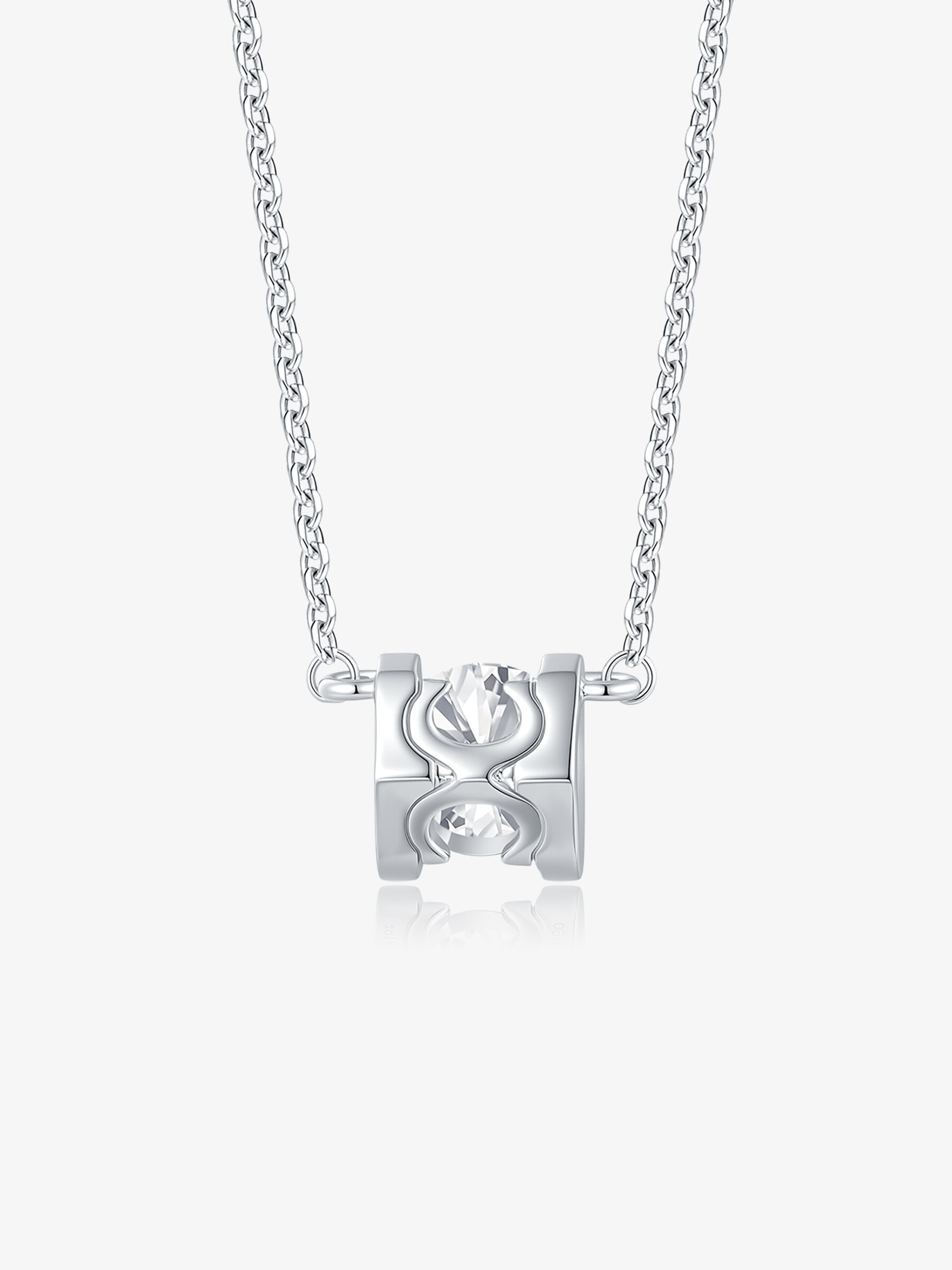 Back view of the Geometric Solitaire round lab-grown diamond pendant necklace showing the sculpted geometric setting