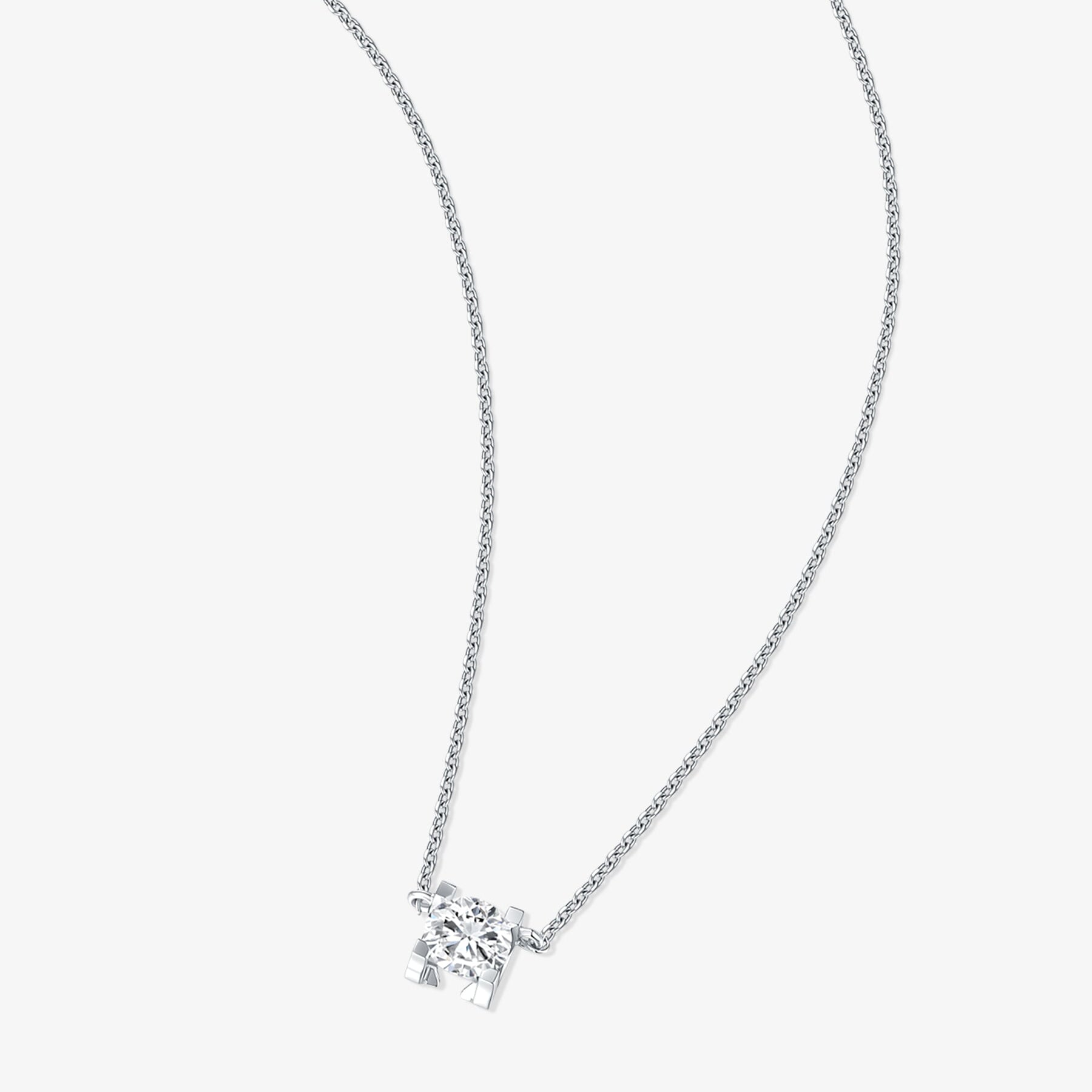 Full view of the Geometric Solitaire round lab-grown diamond pendant necklace with a round brilliant diamond