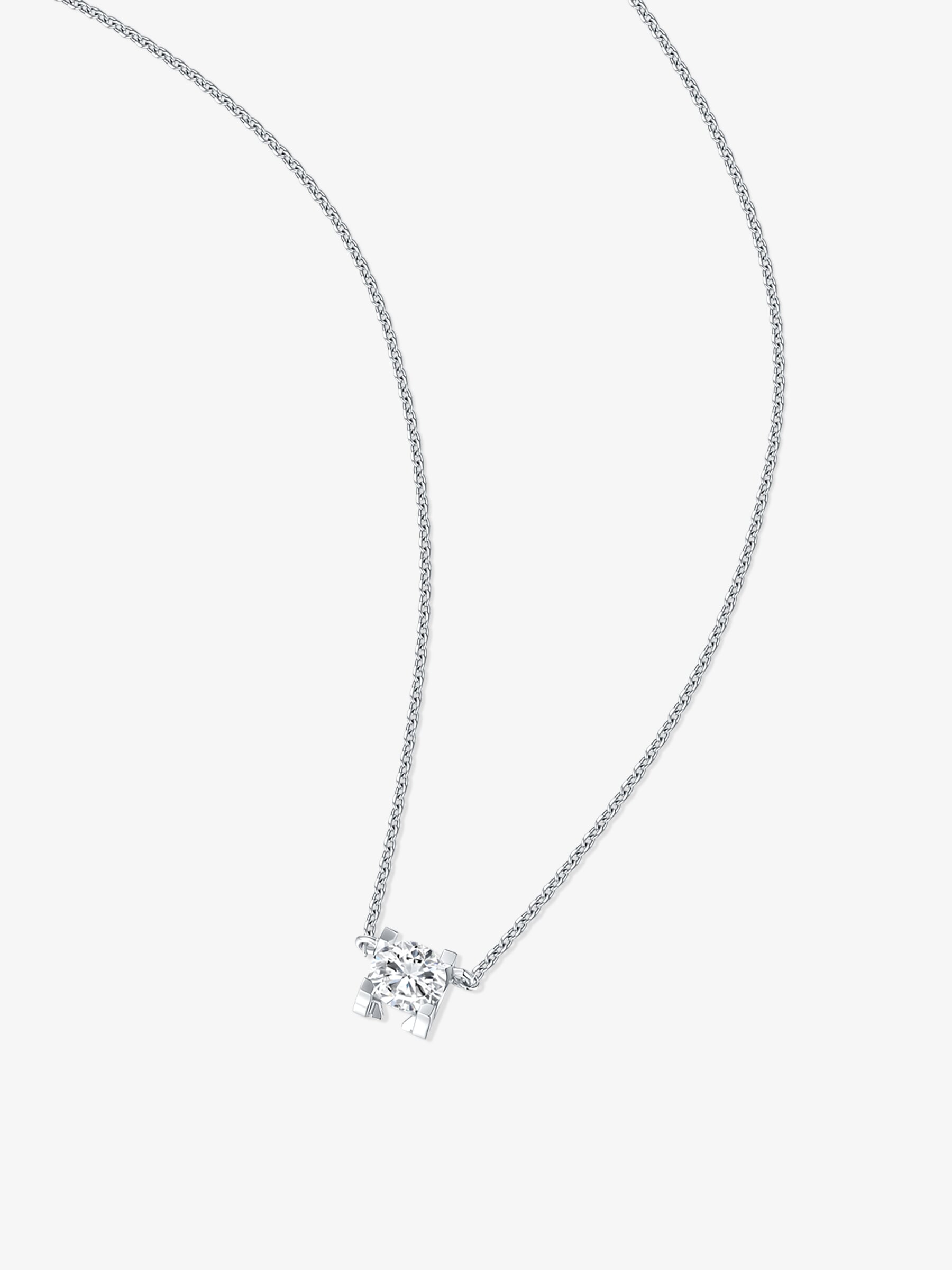 Full view of the Geometric Solitaire round lab-grown diamond pendant necklace with a round brilliant diamond