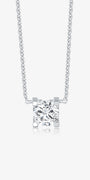 Geometric Solitaire round lab-grown diamond pendant necklace with a round brilliant diamond in a clean geometric setting