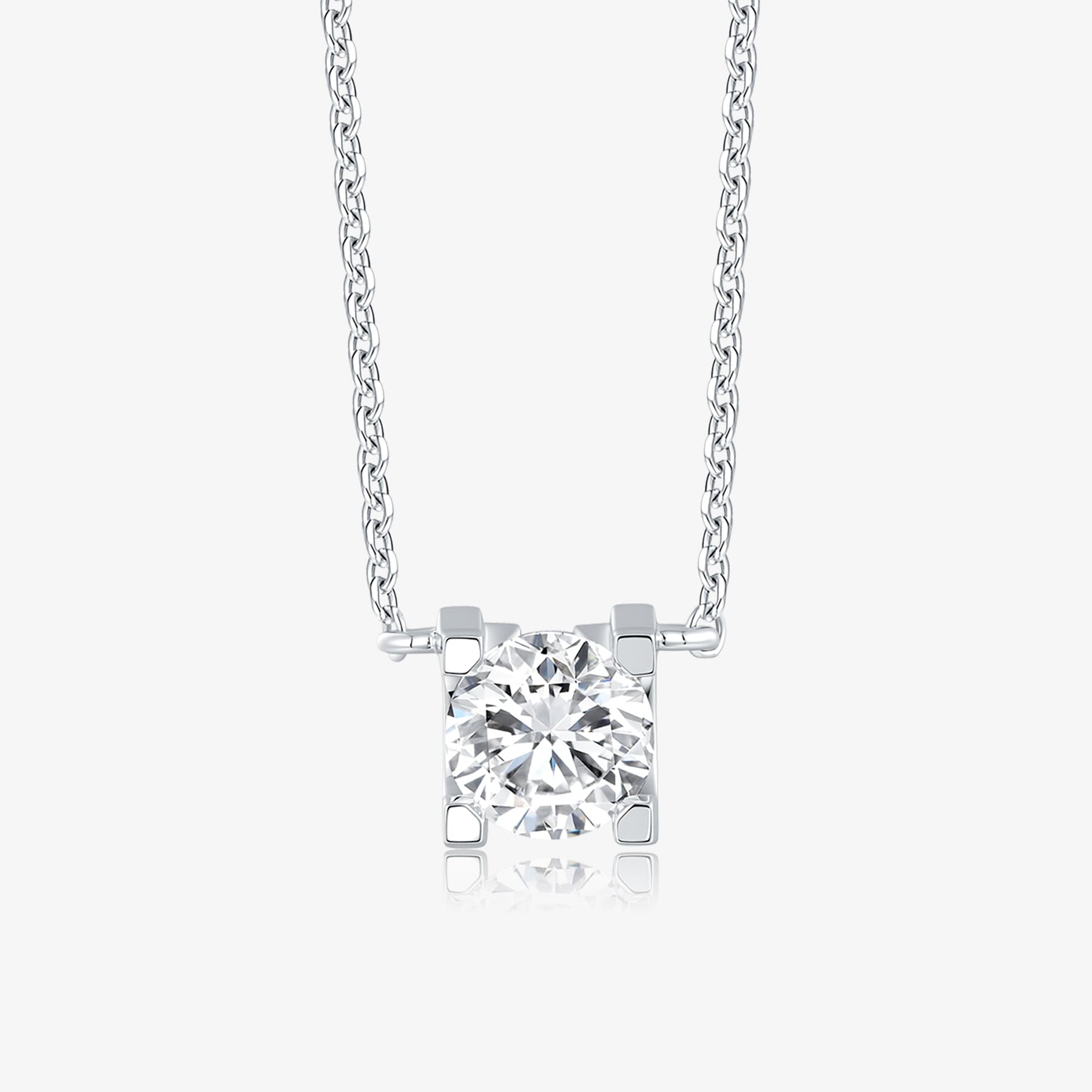 Geometric Solitaire round lab-grown diamond pendant necklace with a round brilliant diamond in a clean geometric setting