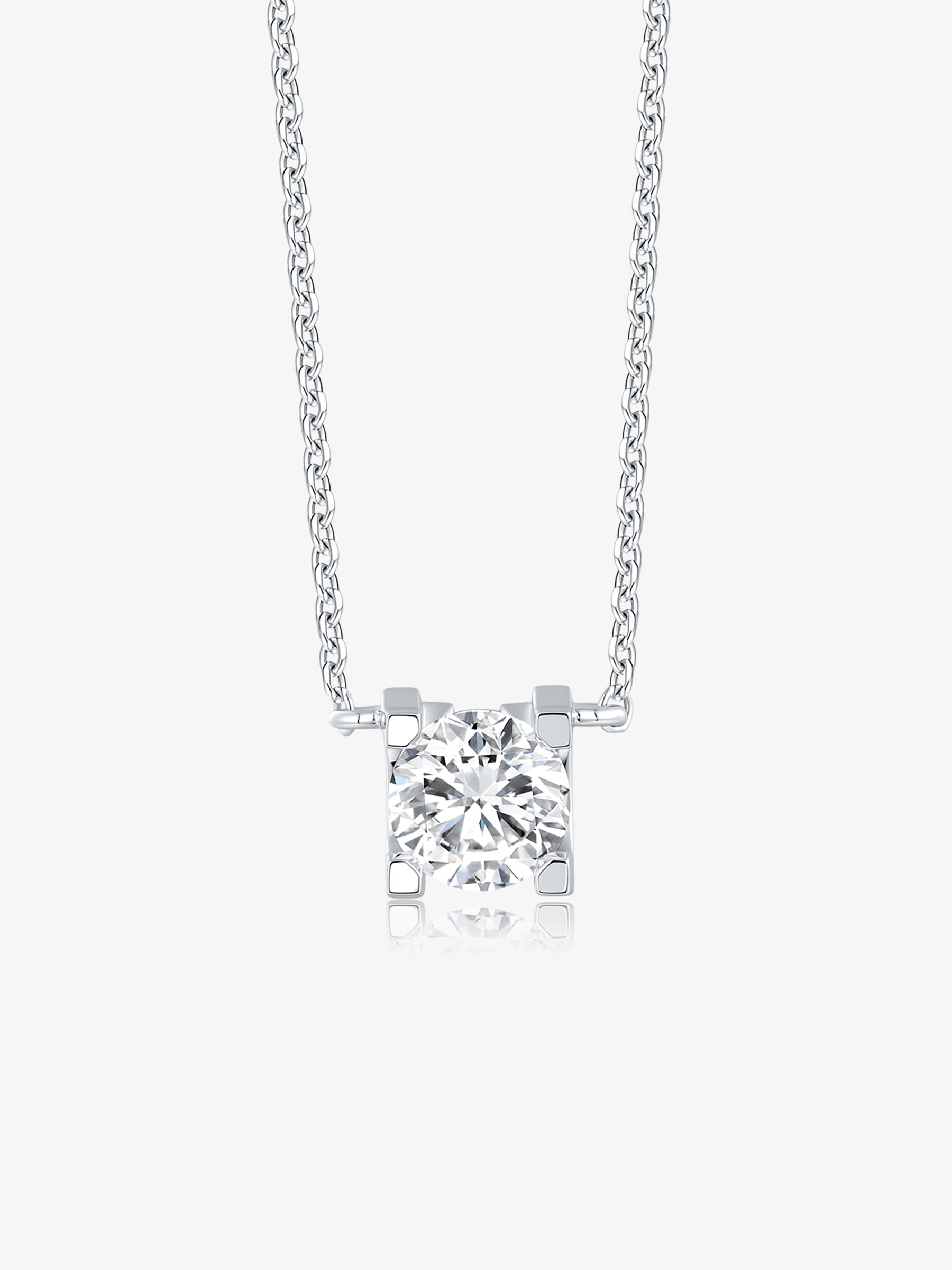 Geometric Solitaire round lab-grown diamond pendant necklace with a round brilliant diamond in a clean geometric setting