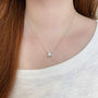 Model wearing the Geometric Solitaire round lab-grown diamond pendant necklace