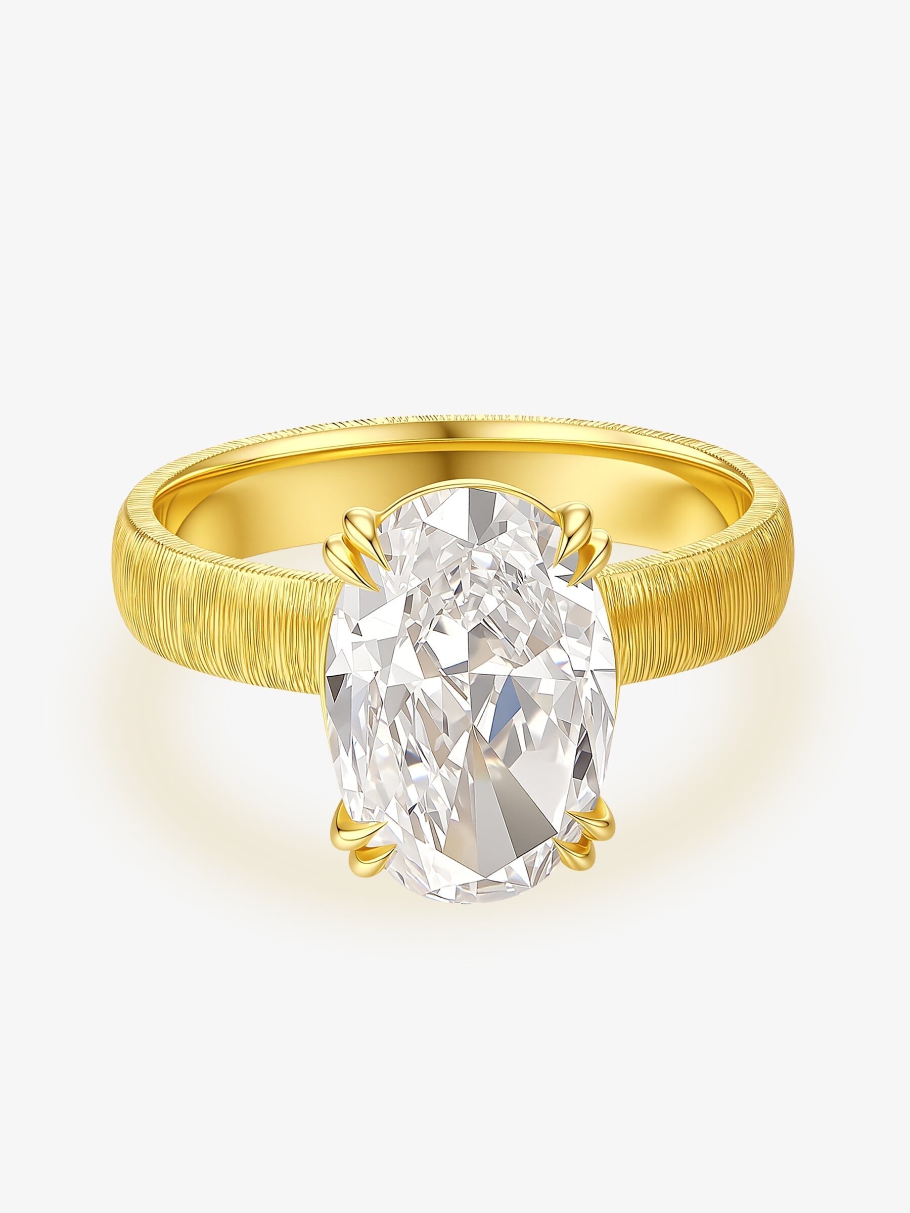 Front view of the Golden Oval solitaire lab-grown diamond engagement ring with a textured yellow gold band