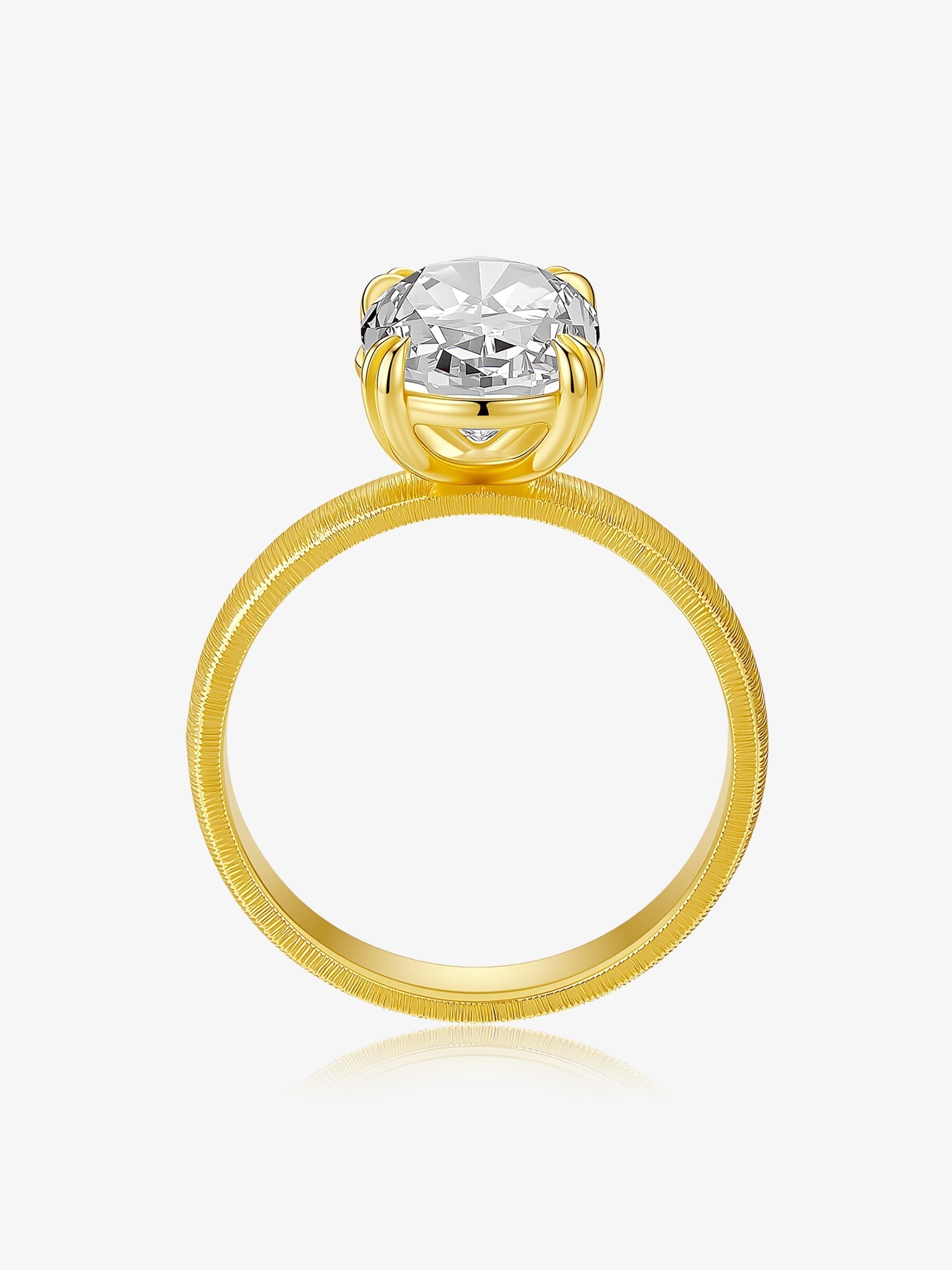 Side view of the Golden Oval solitaire lab-grown diamond engagement ring showing the oval diamond and sculpted prong setting