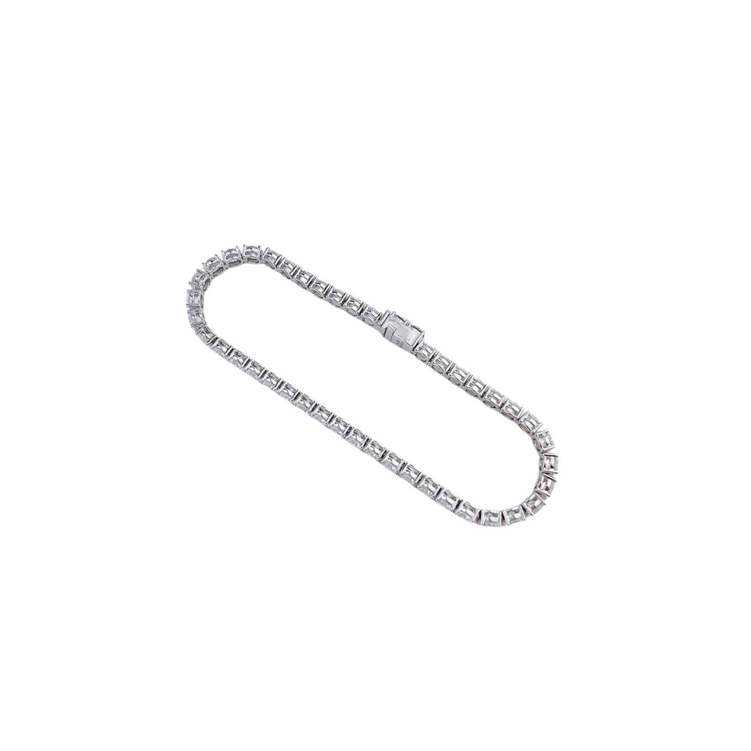 Top view of a lab-grown diamond tennis bracelet with round brilliant diamonds, approximately 0.10ct each