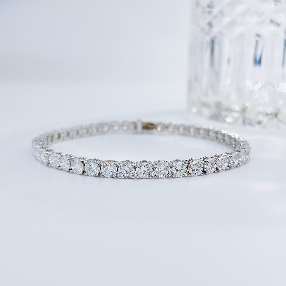 Princess cut lab-grown diamond tennis bracelet on white background