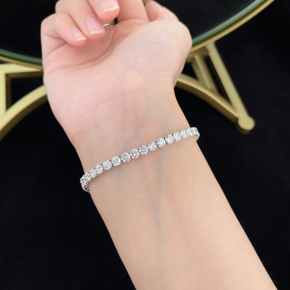 Princess cut lab-grown diamond tennis bracelet worn on wrist in mirror view