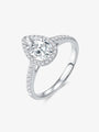 Pear Halo lab-grown diamond engagement ring with a pear-cut center diamond, round diamond halo, and pavé-set band