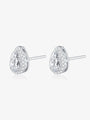 Angled view of Pear Halo lab-grown diamond stud earrings with pear-cut center diamonds surrounded by round diamonds