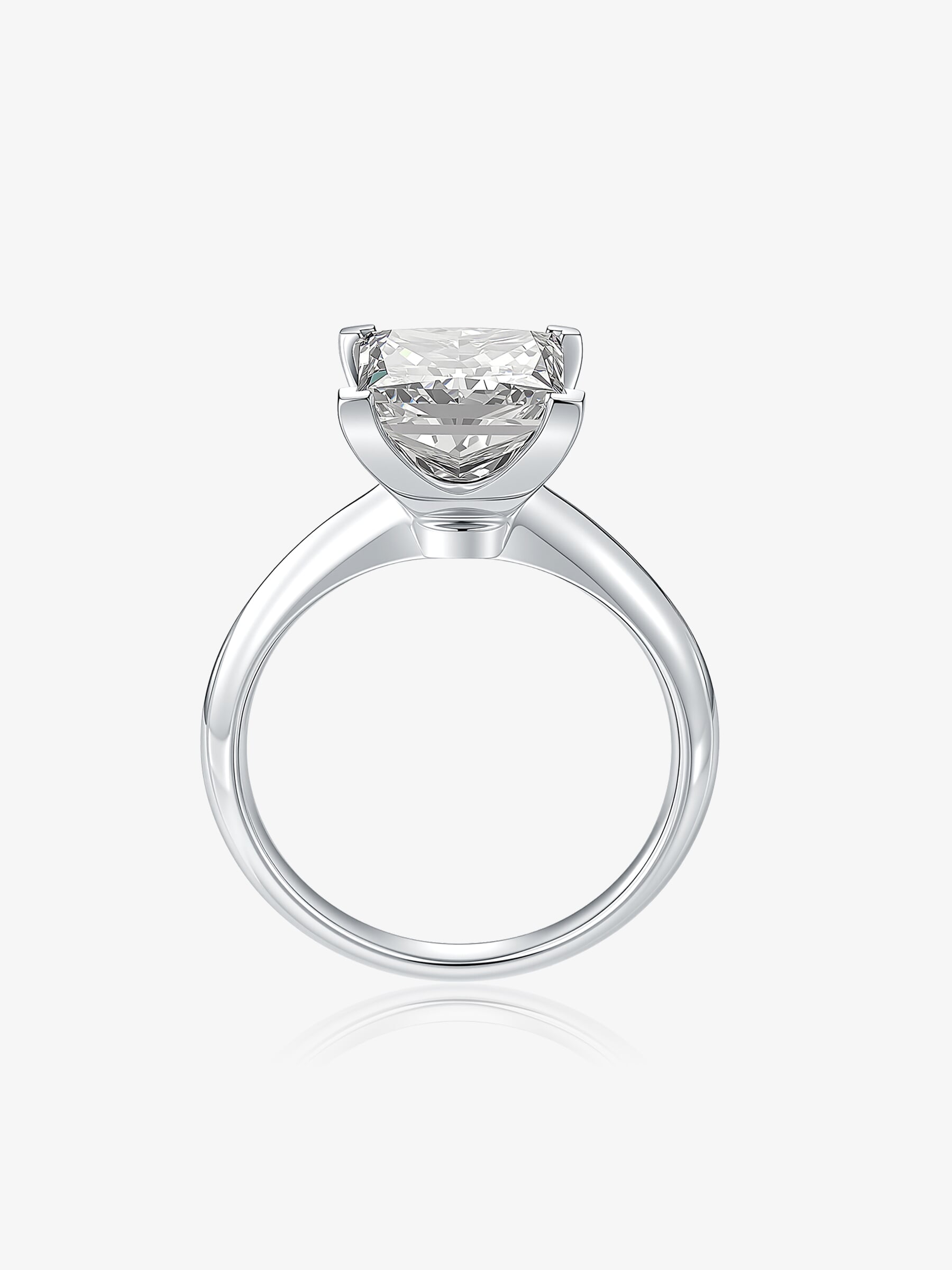 Side view of the Princess Cut Solitaire lab-grown diamond engagement ring showing the raised four-prong setting