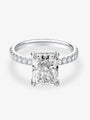 Front view of the Radiant Cut Pavé lab-grown diamond engagement ring with a radiant-cut center diamond and pavé band