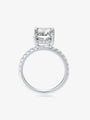 Side view of the Radiant Cut Pavé lab-grown diamond engagement ring showing the raised center diamond and pavé band