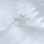 Front view of the Soft Oval Trio lab-grown diamond engagement ring with an oval-cut center diamond and side stones