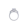 Profile view of the Soft Oval Trio lab-grown diamond engagement ring showing the setting structure and side stones
